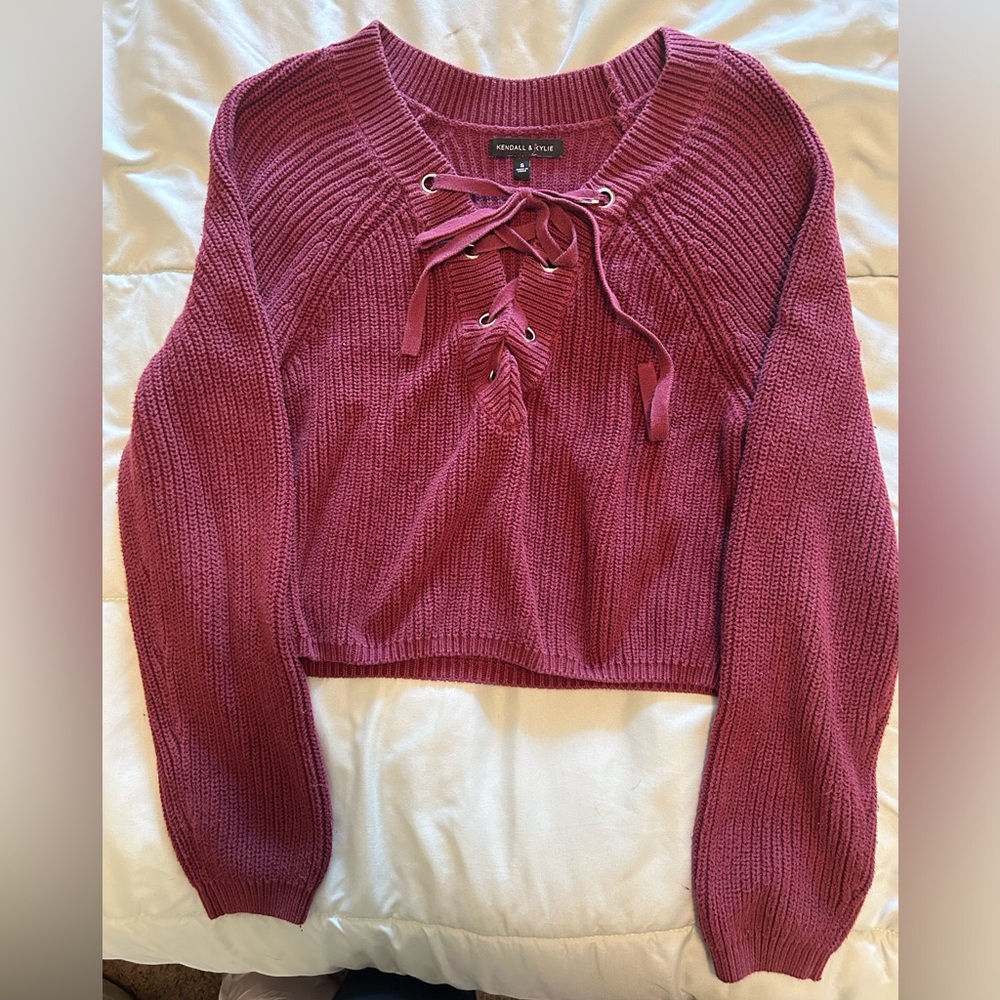 Kendall and Kylie maroon cropped sweater
